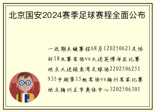 北京国安2024赛季足球赛程全面公布